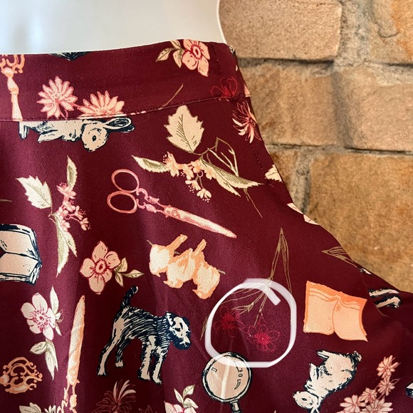 Modcloth Mystery Assistants Burgundy Midi Skirt Animal Dark Academia Sz XS - Picture 5 of 6